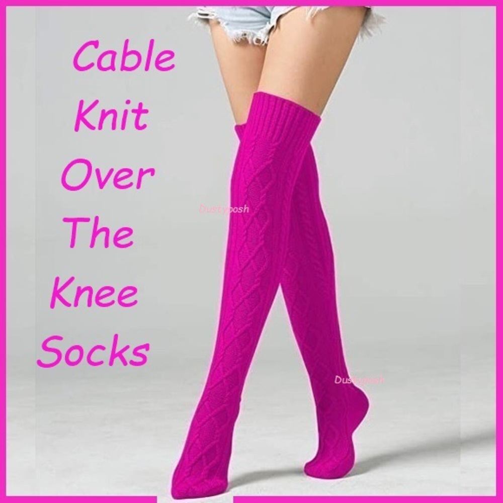 Cable Knit Thigh High Sock Long Boot Over The Knee - Picture 7 of 7